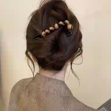 水中玉 复古晕染圆珠扭扭夹一字发卡后脑勺盘发抓夹高级感发饰 亚克力 发夹 女款