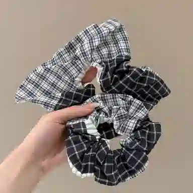 水中玉 复古格纹大肠发圈丸子头皮筋扎头发高级感发绳头饰 布艺 头绳 女款