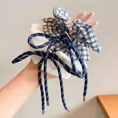 水中玉 格子蝴蝶结大肠高级感扎头发慵懒风#好运 布艺 头绳 女款