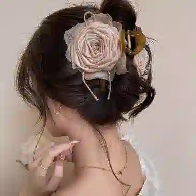 水中玉 干枯玫瑰花朵抓夹复古气质后脑勺盘发发卡高级感鲨鱼夹 发夹 女款