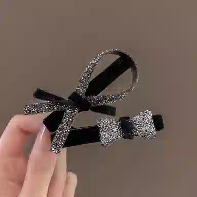 水中玉 黑色植绒水钻蝴蝶发前额碎发刘海夹侧边边夹后脑勺夹子头饰 合金 发夹 女款