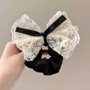 水中玉 蕾丝蝴蝶结大肠发圈扎头发丸子头高马尾发绳少女心头饰  布艺 头绳 女款