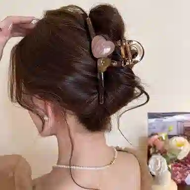 水中玉 韩系爱心抓夹高级感后脑勺半扎发卡夹子头饰 亚克力 发夹 女款