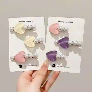 水中玉 超仙爱心仿珍珠发卡高级感侧边碎发刘海夹可爱少女夹子头饰 合金 发夹 女款