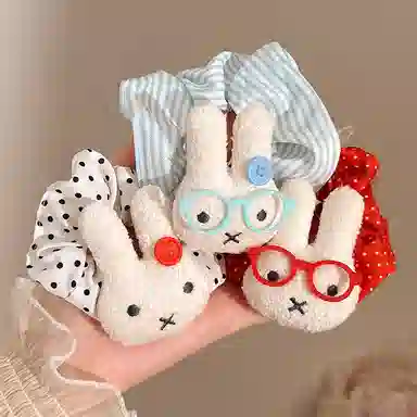 水中玉 可爱波点小兔子甜美马尾丸子头高弹力扎发 布艺 发圈 女款