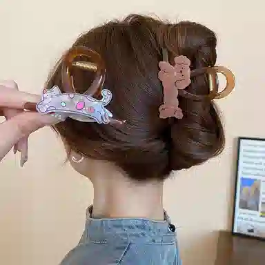 水中玉 焦糖色猫咪抓夹女韩系趣味创意刘海夹发卡可爱百搭鲨鱼夹子头饰 发夹 女款