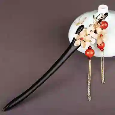 水中玉 戏蝶舞 古风高级感流苏新中式木质簪子国风汉服步摇钗子 发簪 女款