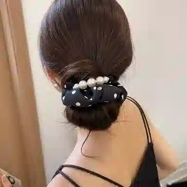 水中玉 温柔气质缎面仿珍珠大肠发圈扎头低马尾丸子头发饰 布艺 头绳 女款