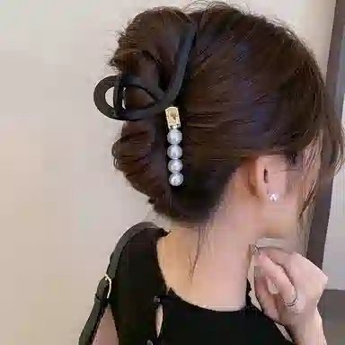 水中玉 珍珠磨砂抓夹后脑勺大号鲨鱼夹发卡高级感夹子头饰 发夹 女款