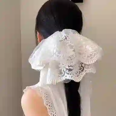 水中玉 超仙蕾丝大肠发圈白色刺绣花边发绳扎头发超大头饰 皮筋 头绳 女款