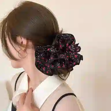 水中玉 法式玫瑰碎花大肠发圈扎头发发绳高级感丸子头头饰 布艺 头绳 女款