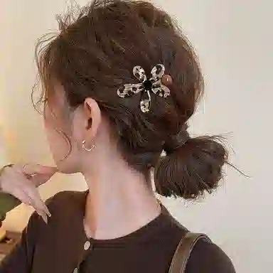 水中玉 高级感豹纹花朵发卡前额碎发一字夹气质侧边精致小夹子头饰 合金 发夹 女款