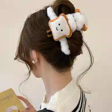 水中玉 可爱毛绒面包饭团抓夹后脑勺盘发鲨鱼夹子发卡头饰 亚克力 发夹 女款