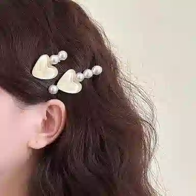 水中玉 超仙爱心仿珍珠发卡高级感侧边碎发刘海夹可爱少女夹子头饰 合金 发夹 女款