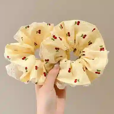 水中玉 韩系大肠发圈甜美樱桃扎马尾丸子头发绳蕾丝花边多层大号发饰 布艺 头绳 女款