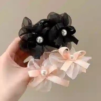 水中玉 仿珍珠网纱花朵蝴蝶抓夹后脑勺盘发鲨鱼夹气质发卡头饰 亚克力 发夹 女款