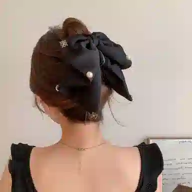 水中玉 气质珍珠蝴蝶结抓夹女高级感后脑勺盘发发卡鲨鱼夹子 发夹 女款