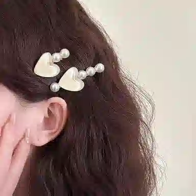 水中玉 超仙爱心仿珍珠发卡高级感侧边碎发刘海夹可爱少女夹子头饰 合金 发夹 女款