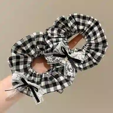 水中玉 韩系格纹大肠发圈高级感双层发绳头花气质发饰 布艺 头绳 女款