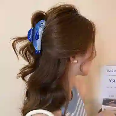 水中玉 可爱个性沙丁鱼抓夹后脑勺夹子头发发卡头饰盘发鲨鱼夹发饰 亚克力 发夹 女款