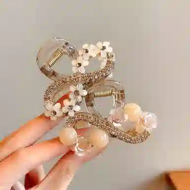 水中玉 精致小花抓夹发量少后脑勺鲨鱼夹半扎发卡气质夹子头饰 亚克力 发夹 女款