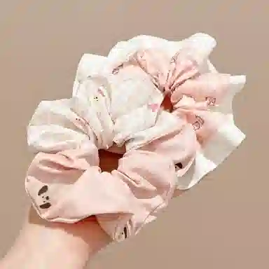 水中玉 粉白撞色可爱动物网格大肠发圈清新百搭气质丸子头马尾发绳 布艺 头绳 女款