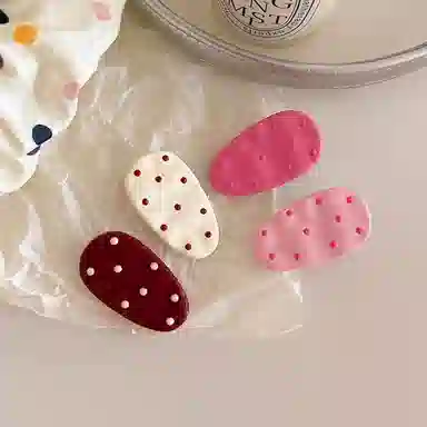 水中玉 粉色波点椭圆发卡可爱边夹侧边甜美少女刘海碎发鸭嘴夹子头饰 亚克力 发夹 女款