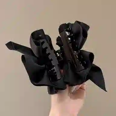 水中玉 气质缎面蝴蝶结抓夹大号鲨鱼夹后脑勺盘发发卡头发头饰夹子 亚克力 发夹 女款