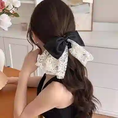 水中玉 法式蕾丝大蝴蝶结马尾抓夹头饰高级感后脑勺半扎发发卡#好运 亚克力 发夹 女款