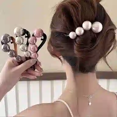 水中玉 珍珠盘发一字扭扭夹后脑勺鲨鱼夹子头饰高级感抓夹 亚克力 发夹 女款