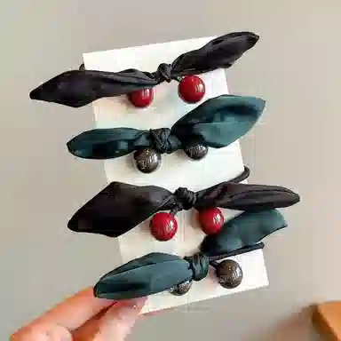 水中玉 樱桃蝴蝶结发圈扎头发发绳高弹力不伤发马尾丸子头发饰#好运 皮筋 头绳 女款