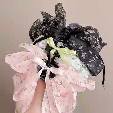 水中玉 森系蝴蝶结碎花飘带抓夹高级感后脑勺盘发鲨鱼夹子 亚克力 发夹 女款