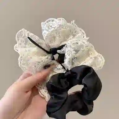 水中玉 蕾丝蝴蝶结大肠发圈扎头发丸子头高马尾发绳少女心头饰  布艺 头绳 女款