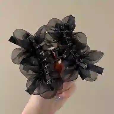 水中玉 仿珍珠网纱花朵蝴蝶抓夹后脑勺盘发鲨鱼夹气质发卡头饰 亚克力 发夹 女款