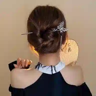 水中玉 蝴蝶流苏簪子女盘发发钗新中式古风马面裙钗子中国风头饰 发簪 女款