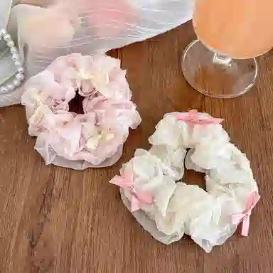 水中玉 韩系温柔丝带蝴蝶结大肠发圈扎头发皮筋高级感马尾发绳头饰 布艺 头绳 女款