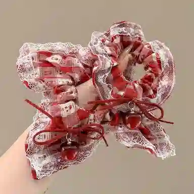 水中玉 樱桃蕾丝蝴蝶结格子方巾大肠发圈发饰扎头发绳头饰 皮筋 头绳 女款