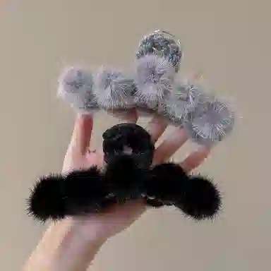 水中玉 秋冬毛绒抓夹大号鲨鱼夹发量多发卡后脑勺夹子头饰 亚克力 发夹 女款