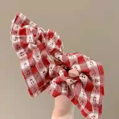 水中玉 樱桃蕾丝蝴蝶结格子方巾大肠发圈发饰扎头发绳头饰 皮筋 头绳 女款