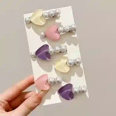 水中玉 超仙爱心仿珍珠发卡高级感侧边碎发刘海夹可爱少女夹子头饰 合金 发夹 女款