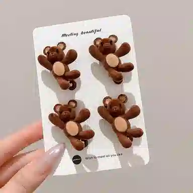 水中玉 植绒可爱小熊精致边夹小众创意鸭嘴夹侧边刘海碎发发卡 合金 发夹 女款