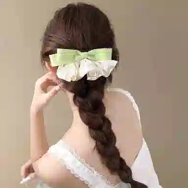 水中玉 法式温柔缎面褶皱蝴蝶结发卡后脑勺高级感夹子扎发发饰 合金 发夹 女款