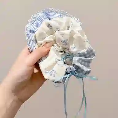 水中玉 蓝色格子蝴蝶结大肠发圈扎头发饰发绳可爱头饰 皮筋 头绳 女款