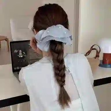 水中玉 超大号网纱仿珍珠大肠发圈扎头发褶皱肥肠发绳头花头饰 皮筋 头绳 女款