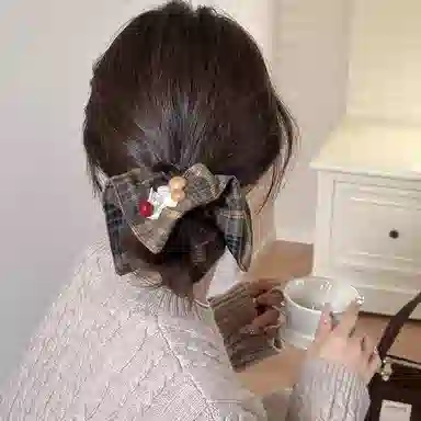 水中玉 格纹大肠发圈扎头马尾发绳头圈高弹力耐用皮筋发饰#好运 布艺 头绳 女款