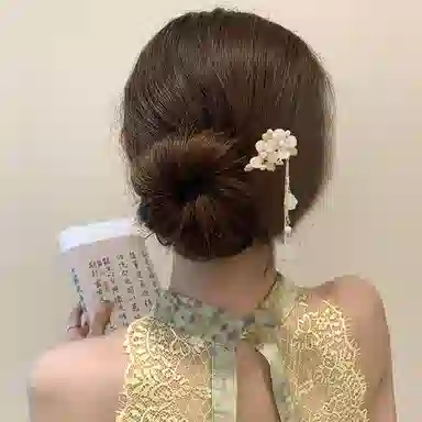 水中玉 古风玉兰花流苏簪子 新中式气质后脑勺盘发发钗简约现代头饰 发簪 女款