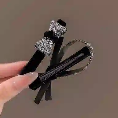 水中玉 黑色植绒水钻蝴蝶发前额碎发刘海夹侧边边夹后脑勺夹子头饰 合金 发夹 女款