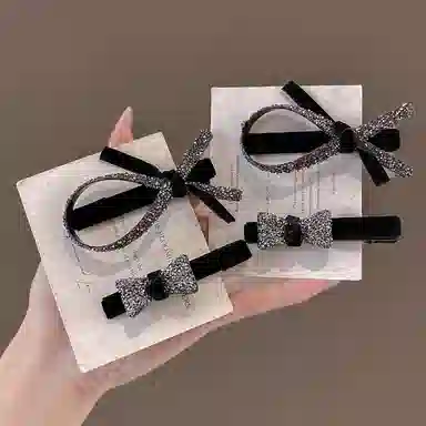 水中玉 黑色植绒水钻蝴蝶发前额碎发刘海夹侧边边夹后脑勺夹子头饰 合金 发夹 女款