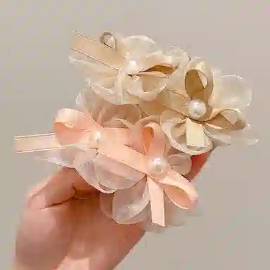 水中玉 仿珍珠网纱花朵蝴蝶抓夹后脑勺盘发鲨鱼夹气质发卡头饰 亚克力 发夹 女款