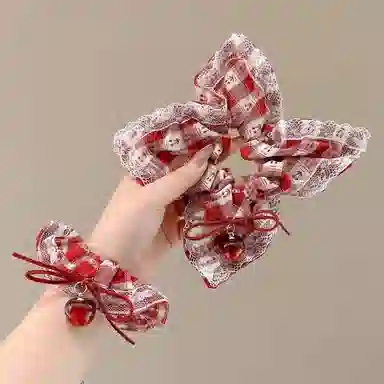 水中玉 樱桃蕾丝蝴蝶结格子方巾大肠发圈发饰扎头发绳头饰 皮筋 头绳 女款